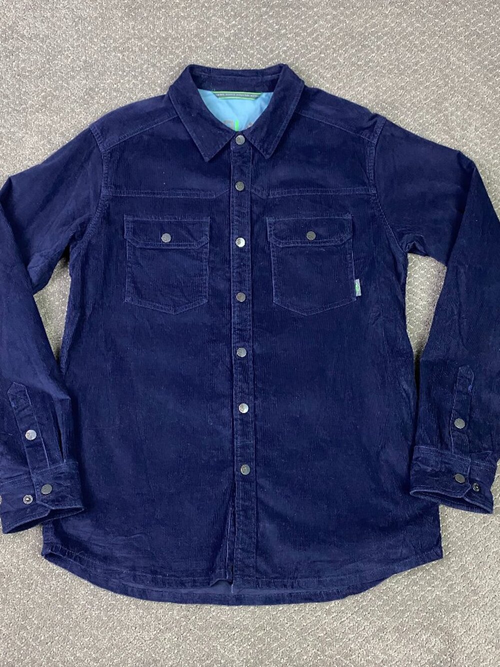 Stio Saratoga Corduroy Shirt Jacket Mens Medium Blue Cord Snap Front Stretch